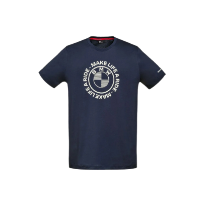 BMW Make Life A Ride T-Shirt Dark Blue Round Design